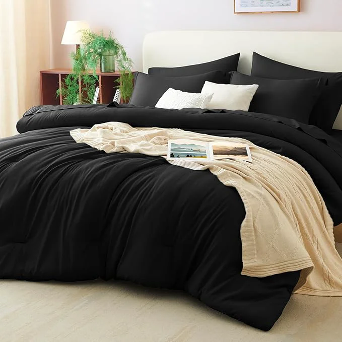 Fine CozyLux Full Size Comforter Sets Black 7 Pieces Bed in a Bag Full Comforter Set Trendy