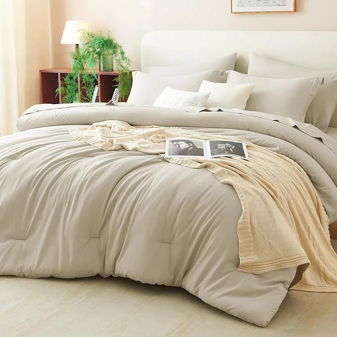 Quality CozyLux Full Size Comforter Sets Oatmeal 7 Pieces Bed in a Bag Full Comforter User-Friendly