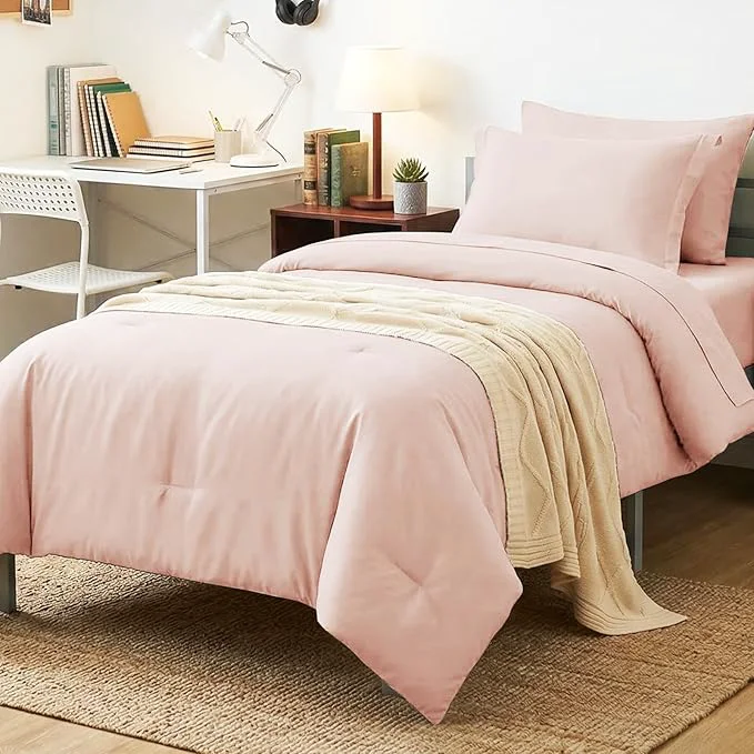 Minimalist CozyLux Twin XL Comforter Set Blush Pink 5 Pieces Bed in a Bag Twin Extra Long Elite