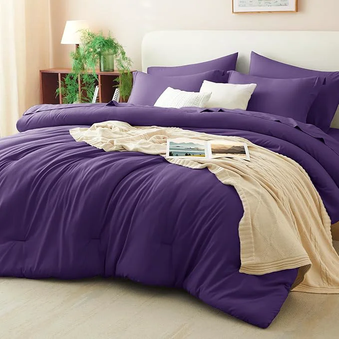 World-Class CozyLux Full Size Comforter Sets Purple 7 Pieces Bed in a Bag Full Comforter Soft