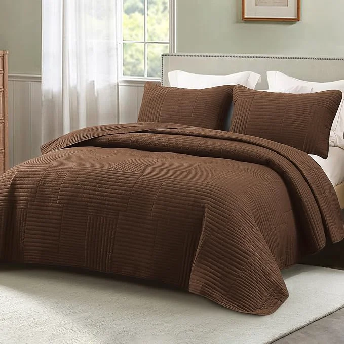 Genuine Whale Flotilla Ultra Soft Queen Quilt Bedding Set Lightweight Microfiber Brown Smart