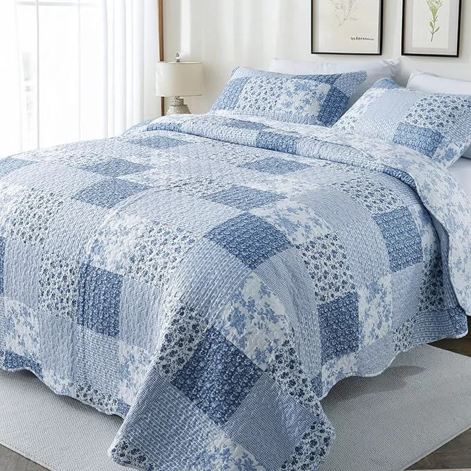 Premium GOONE King Quilt Set 104 x90 Lightweight Washed Coverlet Reversible Spring Durable