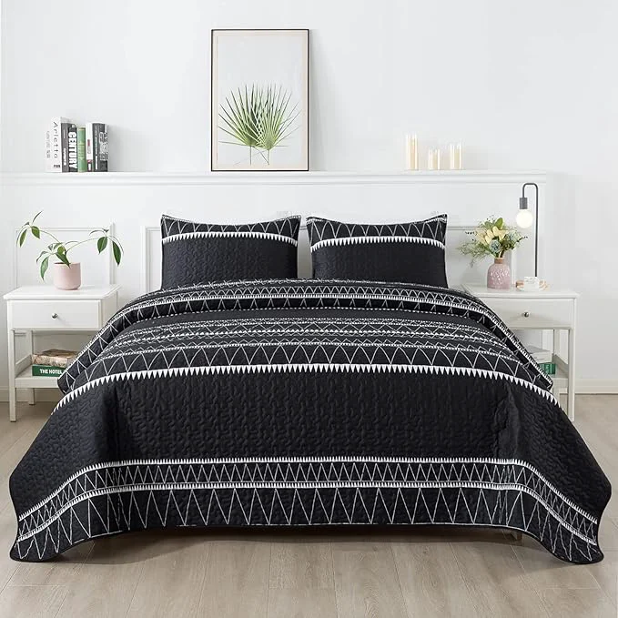 Enhanced Andency Black Oversized Super King Quilt Set 3 Pieces Boho Lightweight Soft Environmentally Friendly