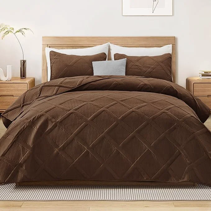 Lightweight Exclusivo Mezcla King Quilt Set- Brown Quilts Bedding Set Enhanced