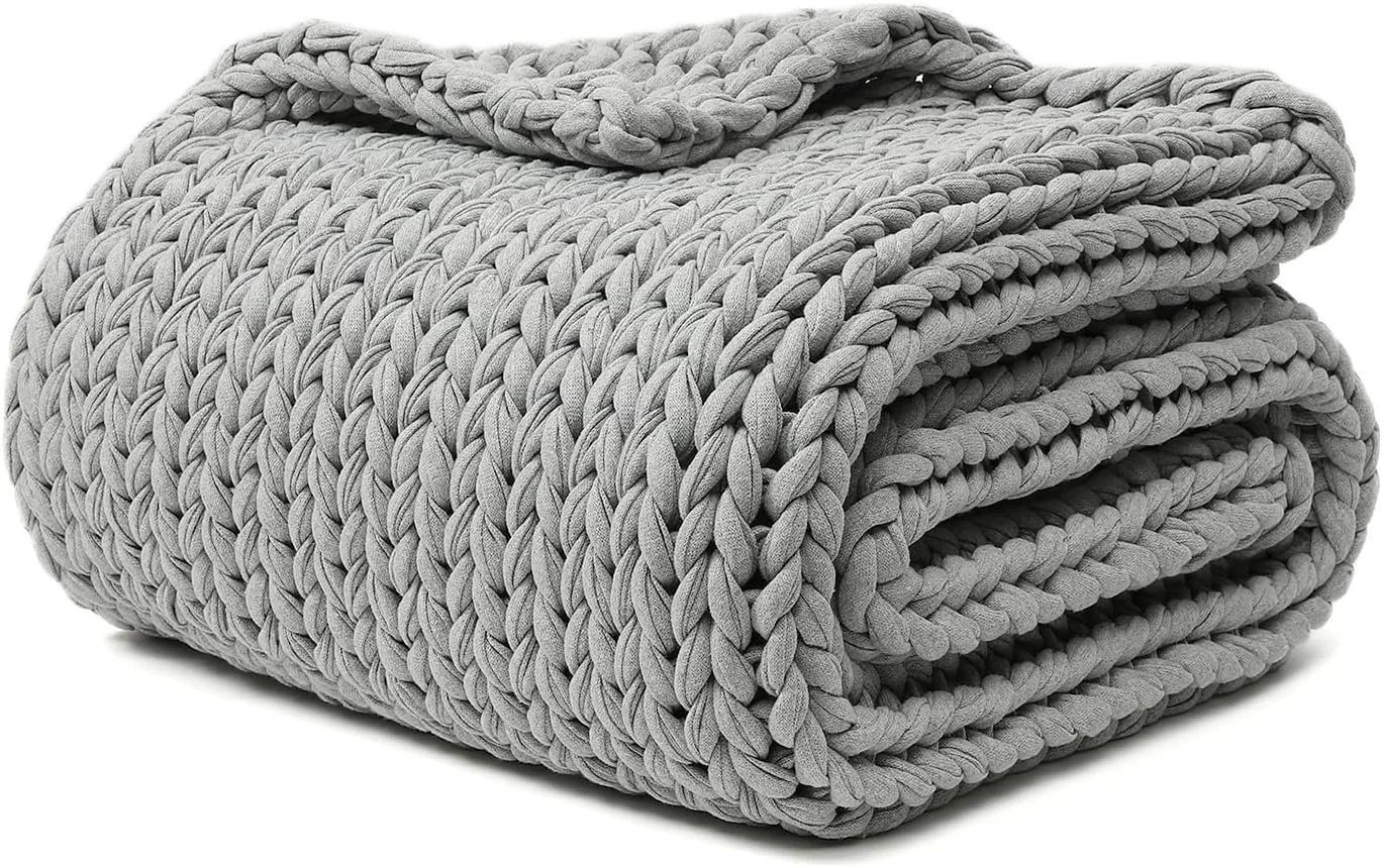 Clean YnM Cotton Weighted Blanket Handmade Chunky Knitted Throw No fillers Easy-to-Use