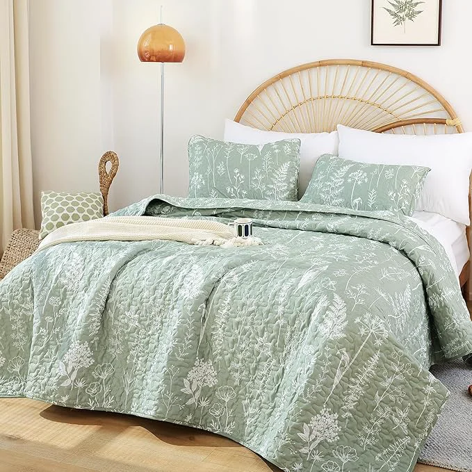 Lightweight JANZAA Twin Quilt Sage Green Quilt Bed Spread Boho Quilt Genuine