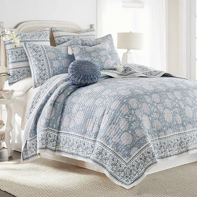 Stylish Levtex Home Adare Blue Reversible King Cal King Quilt Set Flexible