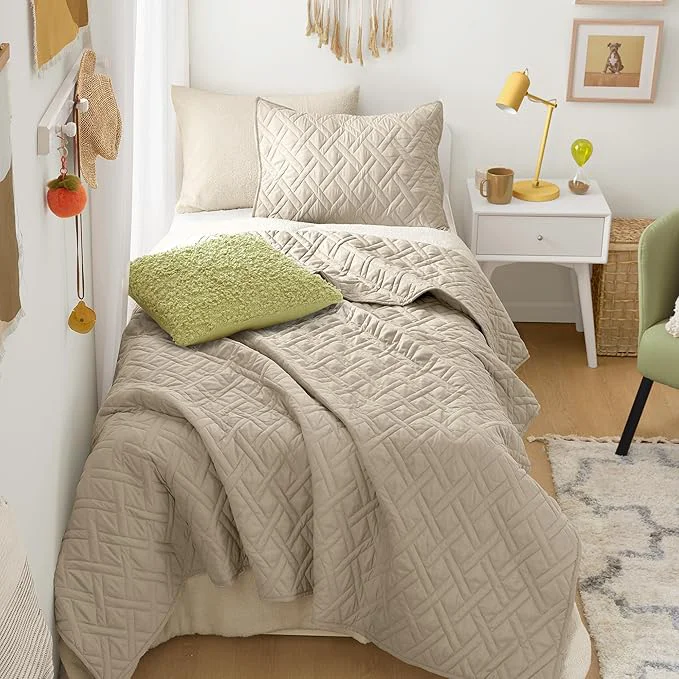Secure Comfort Spaces Twin Quilt Set Modern Reversible Diamond Coverlet Twin Bedding High-Grade