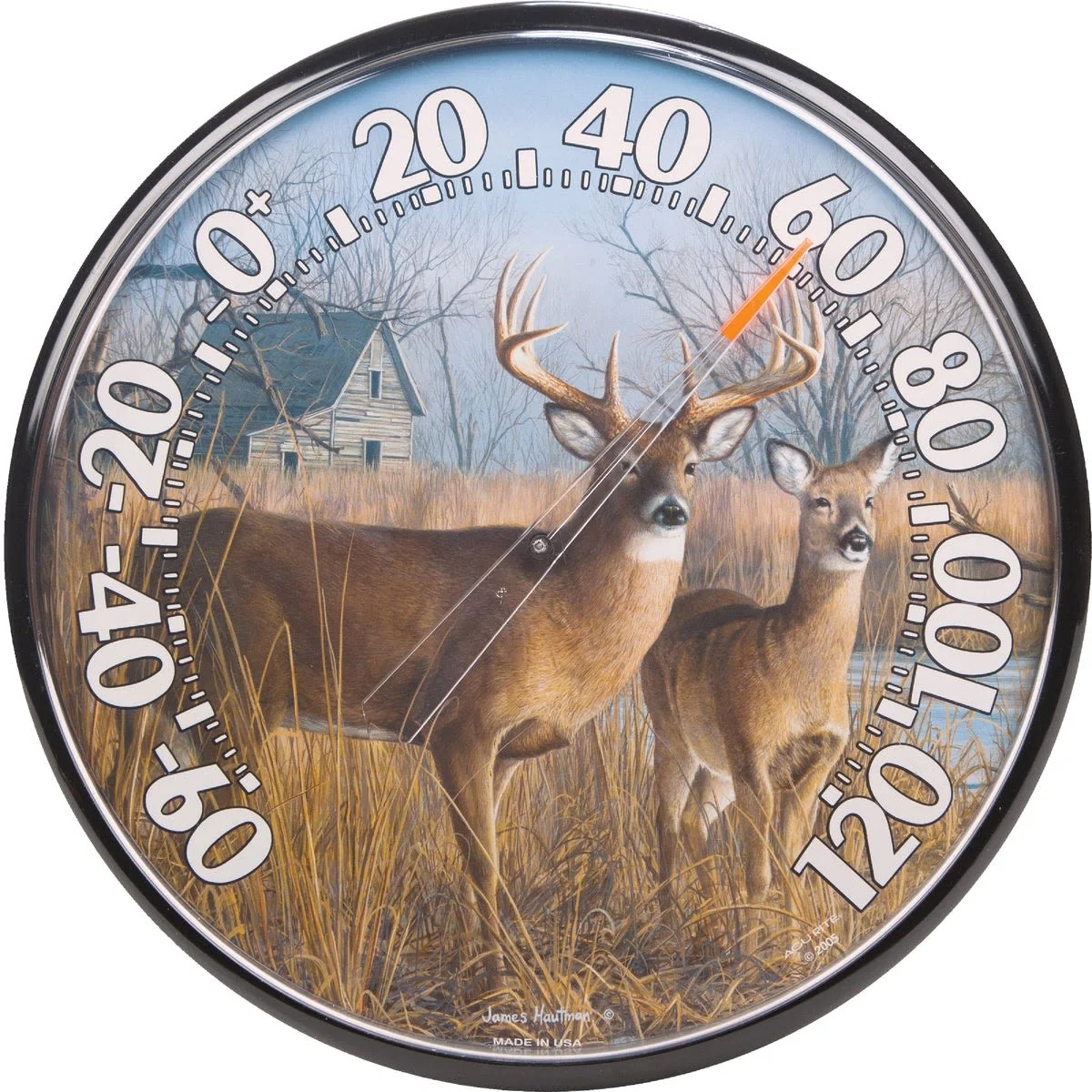 Powerful AcuRite Plastic Dial Deer Indoor Outdoor Thermometer 12.5 in. Green