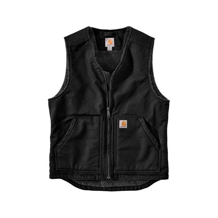 Advanced Carhartt Men's Black Washed Duck Sherpa-Lined Vest Large Tall Verified