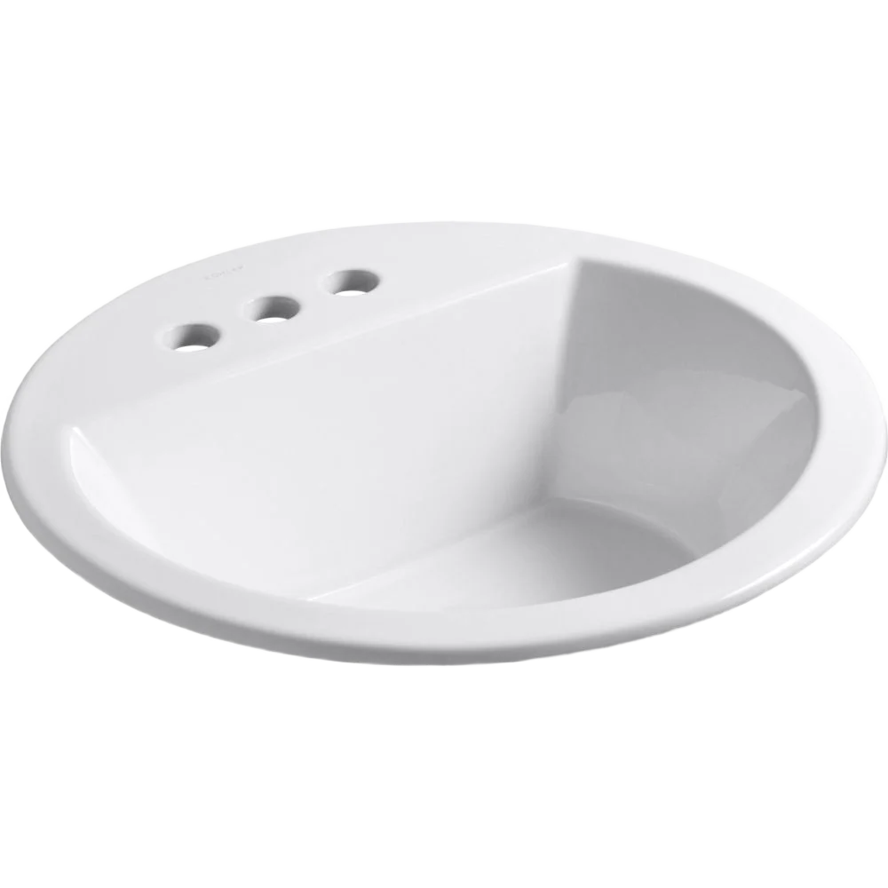 Stylish Kohler White Round Drop-In Bathroom Sink with 4 in. Centerset Faucet Holes Exclusive