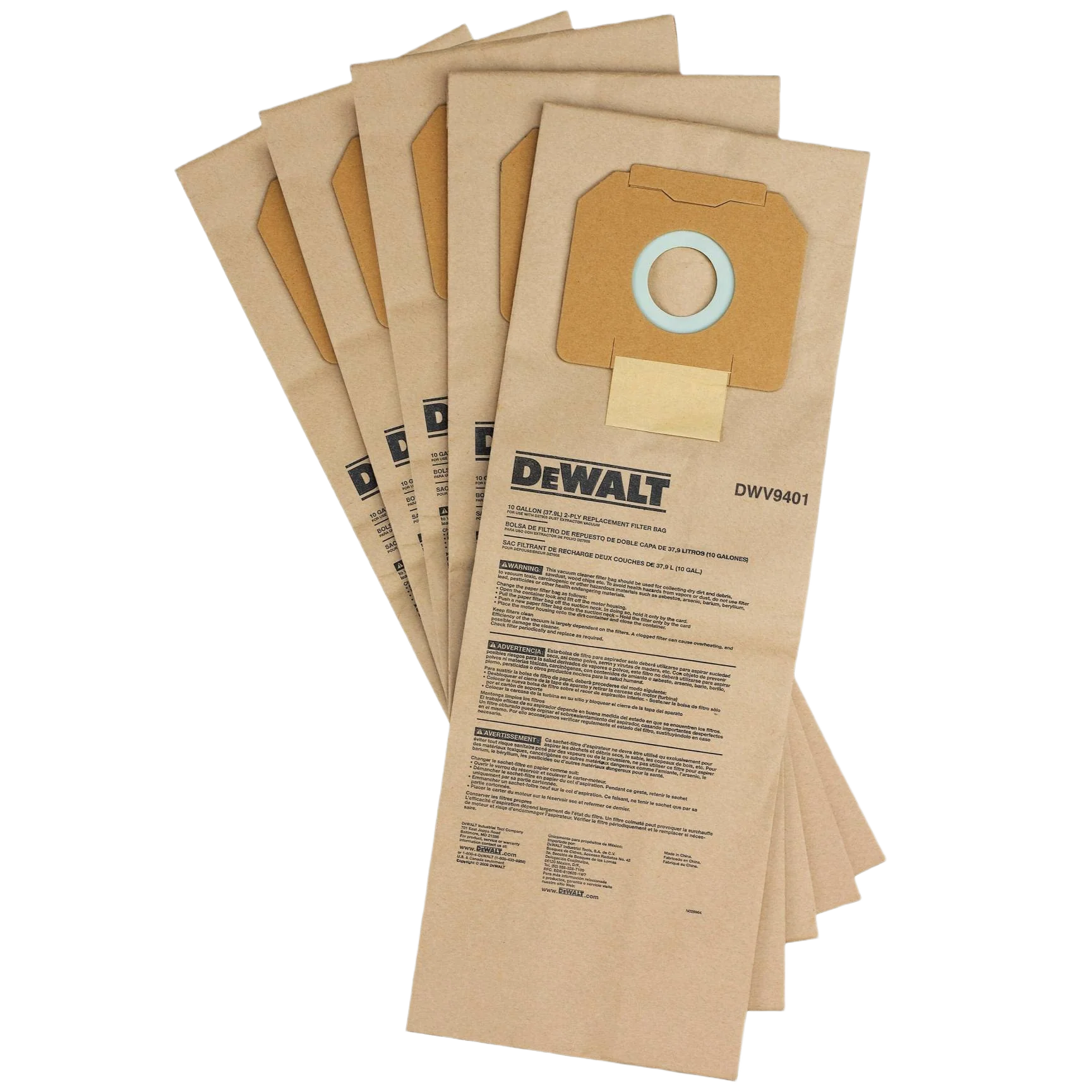 Healthy DEWALT Paper Bag for Dust Extractor DWV012 5-Pack Recyclable