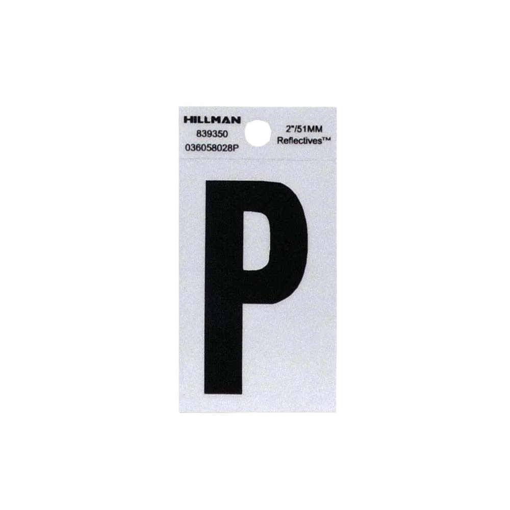 Authentic Hillman 2 in. Black Silver Reflective Mylar Square Cut Sticker Letter P Consistent