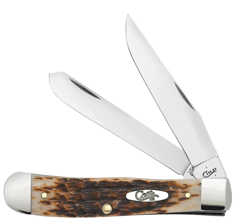Crafted Case Knives Amber Peach Seed Jig Trapper Pocket Knife High-End