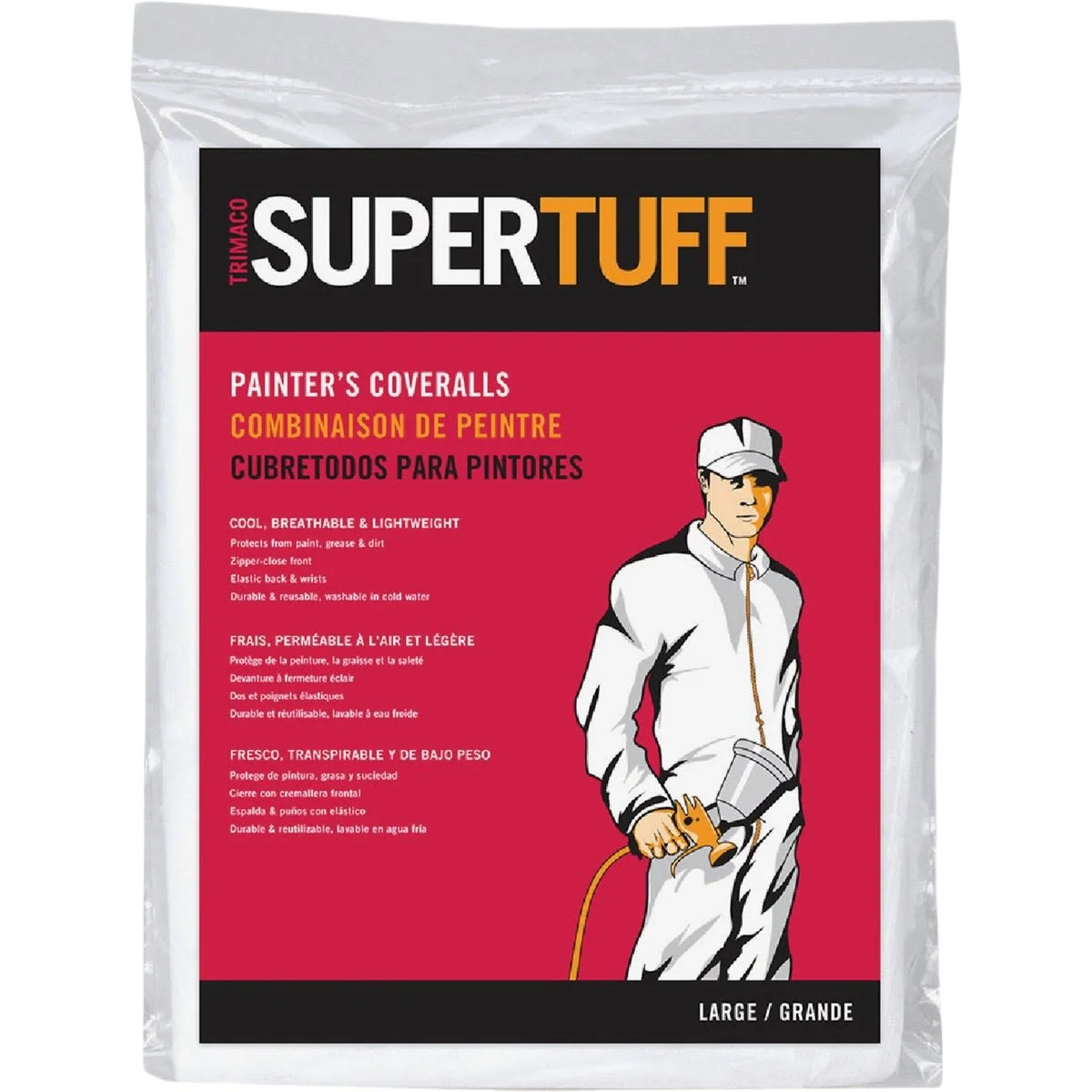 Elegant Trimaco SuperTuff White Reusable Painter's Coveralls Large Pure