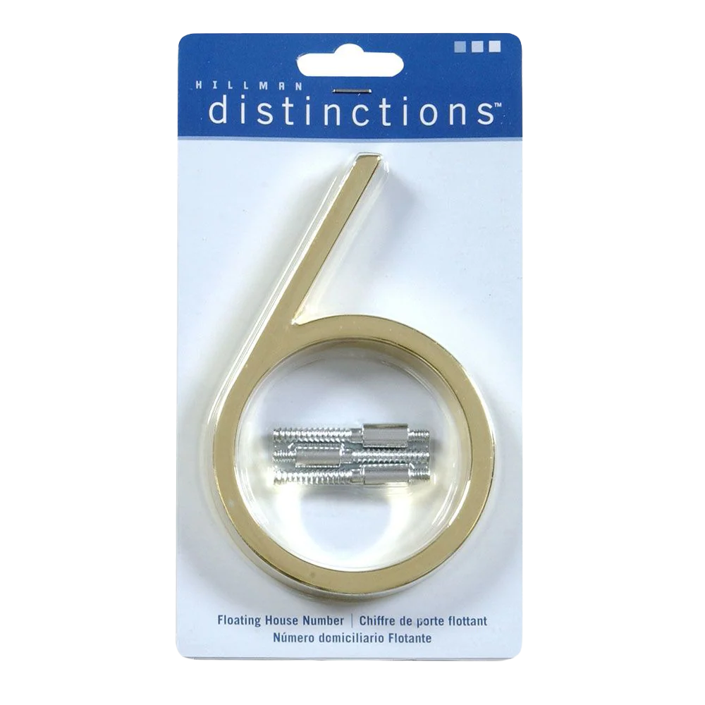 Original Design Hillman 5-In. Floating Mount Brass House Number 6 Genuine