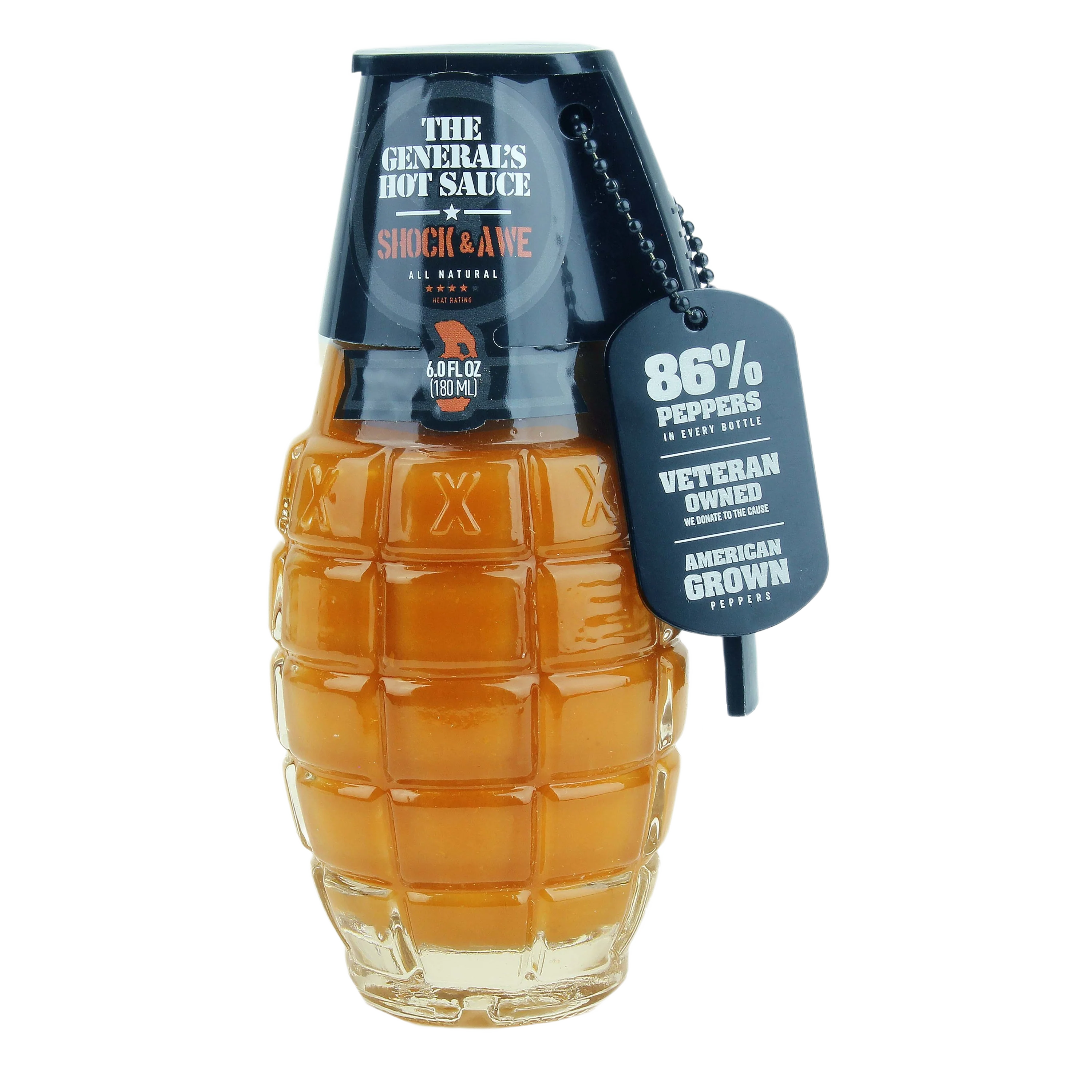 Detailed The General's Shock Awe All-Natural Hot Sauce Grenade Bottle 6 oz. First-Class