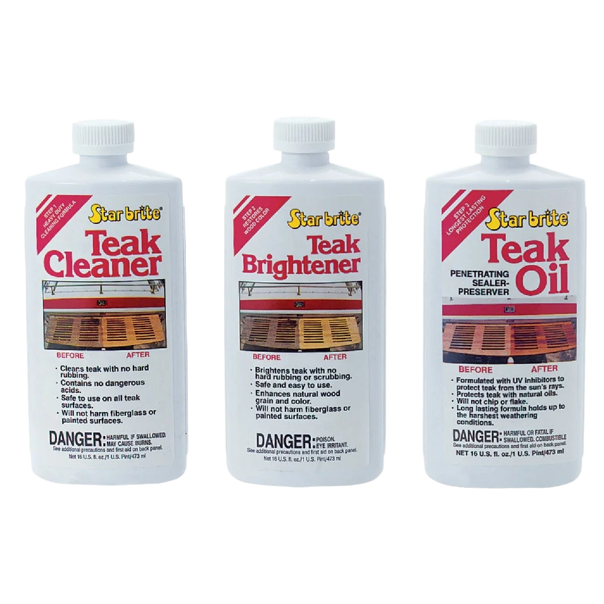 Original Starbrite 16 oz. Teak Cleaner Care Kit 3-Pack Minimalist