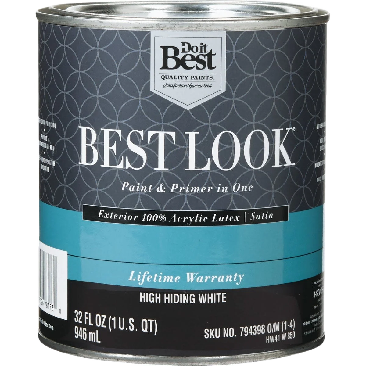 Enhanced Look High Hiding White Acrylic Exterior Satin Paint Primer Quart Lightweight