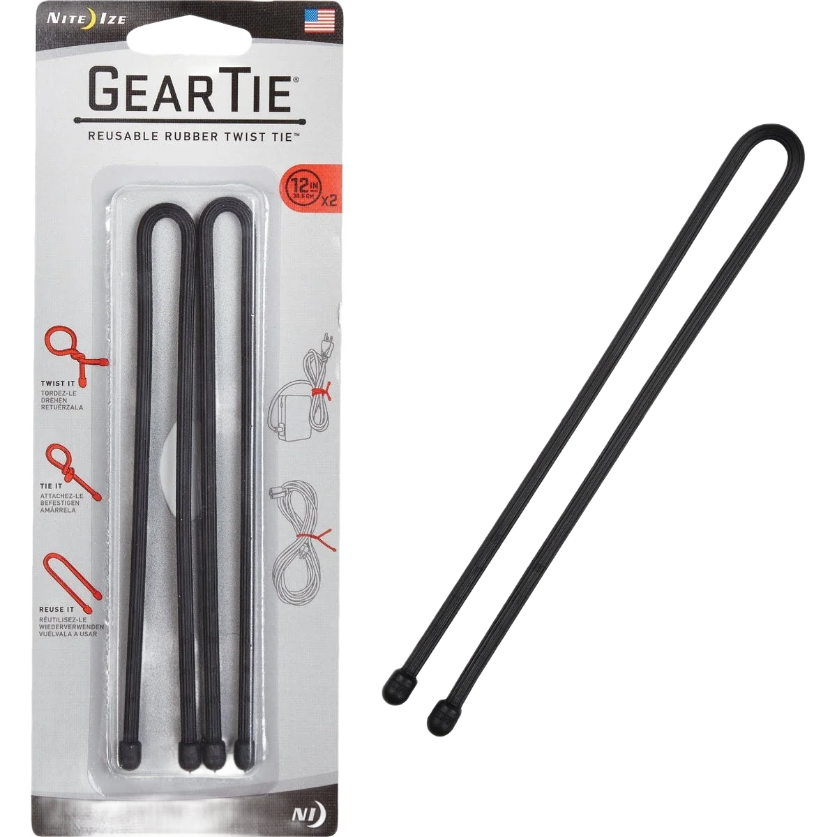 Secure Nite Ize 2-Pack Gear Tie 12 in. Reusable Rubber Twist Tie Black Unique