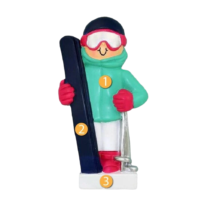 Green Ornament Central Personalized Female Skier Ornament Refined