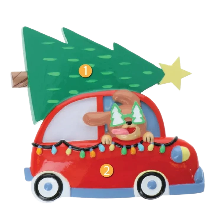 Optimized PolarX Personalized Dog in Car with Tree Ornament Authentic