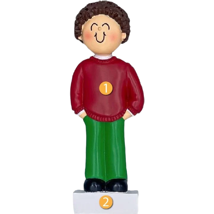 Powerful Ornament Central Personalized Brunette Male in Christmas Outfit Ornament Traditional