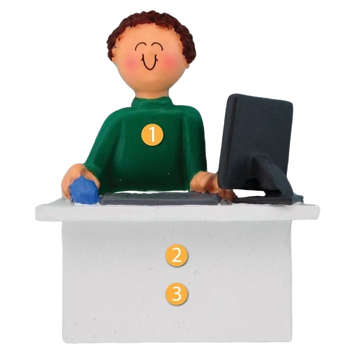 Secure Ornament Central Personalized Brunette Male Computer User Ornament Genuine