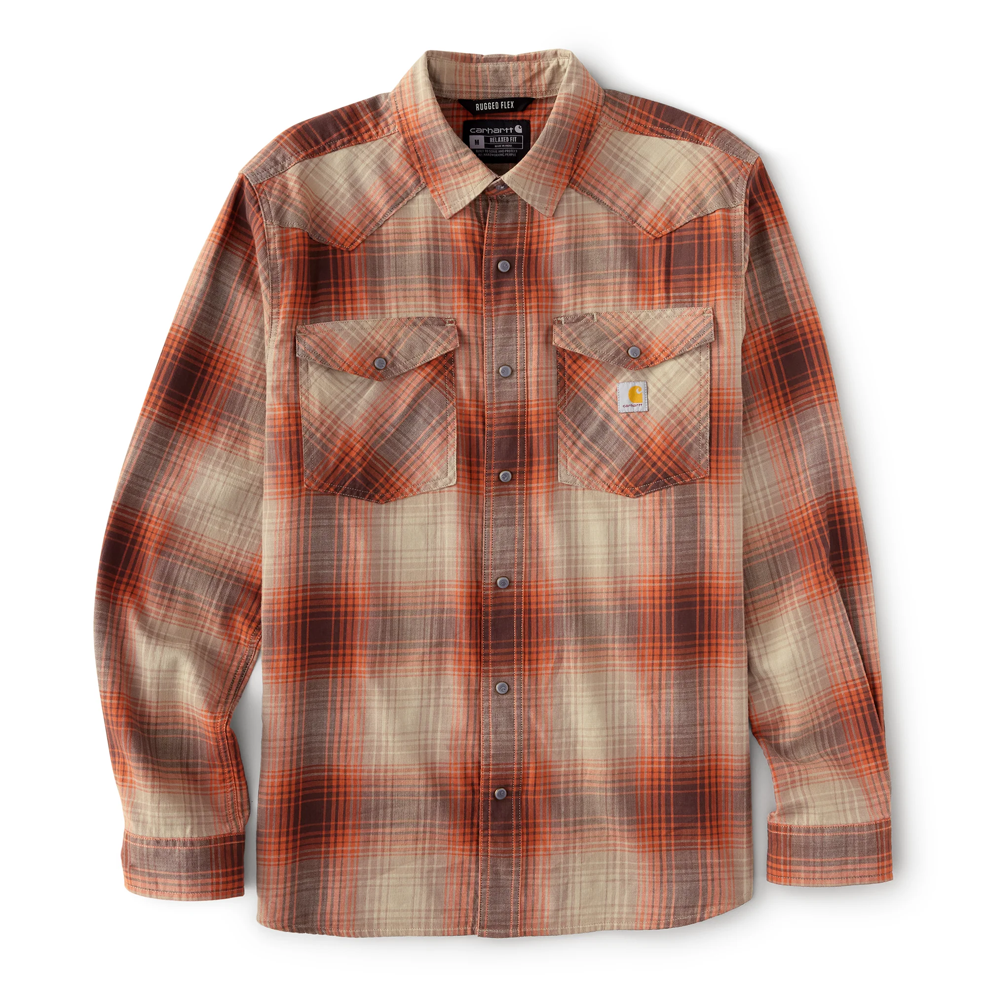 Natural Carhartt Men's Montana Bozeman Relaxed Long Sleeve Plaid Shirt Selected