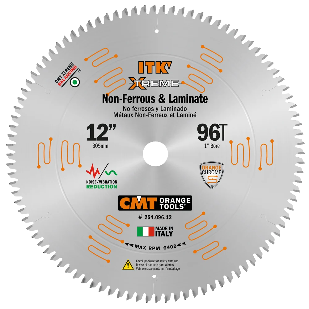 World-Class CMT Orange Tools 12 96T Non-Ferrous Melamine Saw Blade Clean