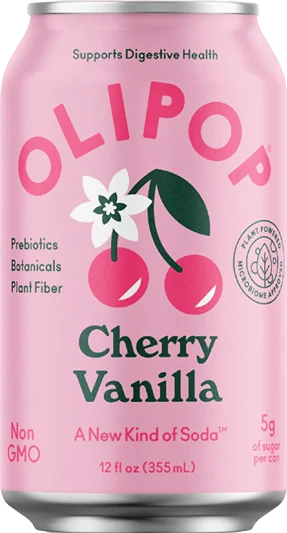 Genuine Olipop Cherry Vanilla Prebiotic Soda 12 oz. Comfortable