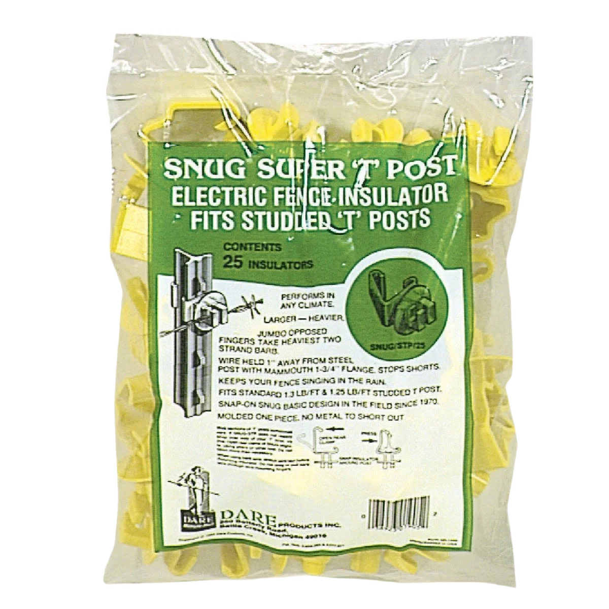 Selected Dare Snug Snap-On Yellow Polyethylene Electric Fence Insulator 25-Pack Solid