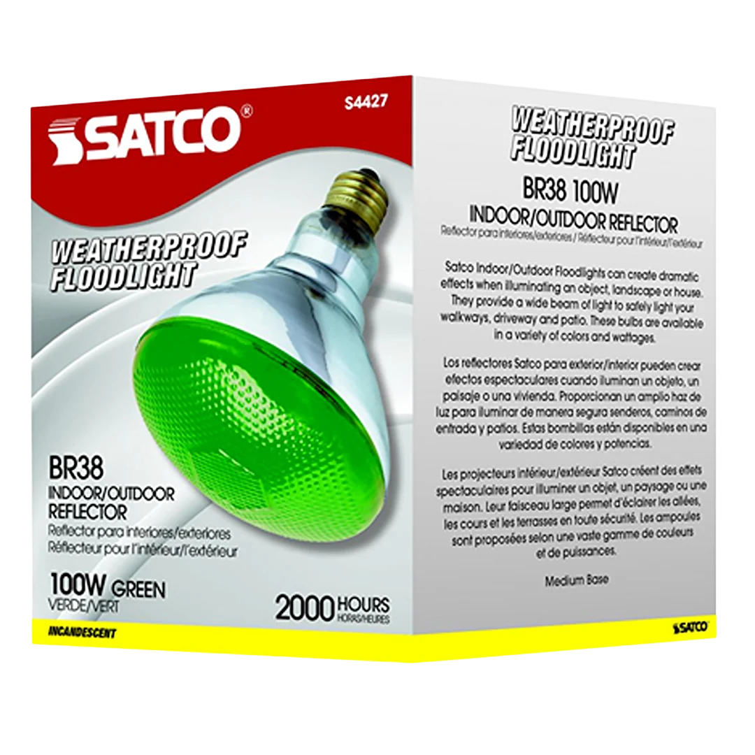 Excellent Satco 100 Watt BR38 Green Incandescent Light Bulb Long-Lasting