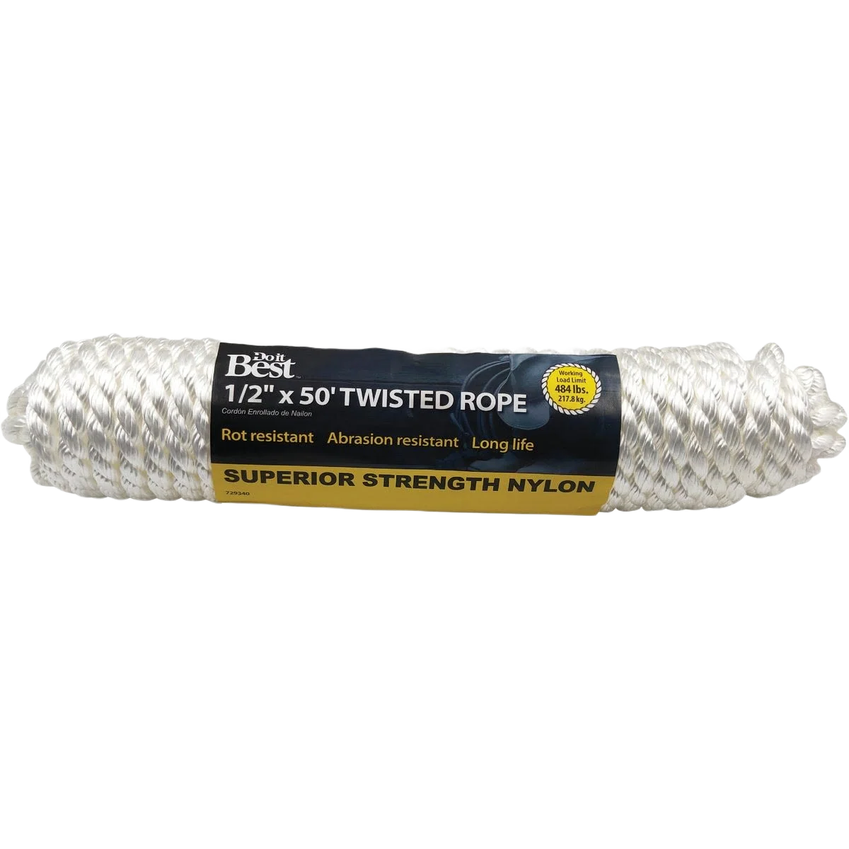 Top-Quality Do it White Twisted Nylon Packaged Rope 1 2 In. x 50 Ft. Exceptional