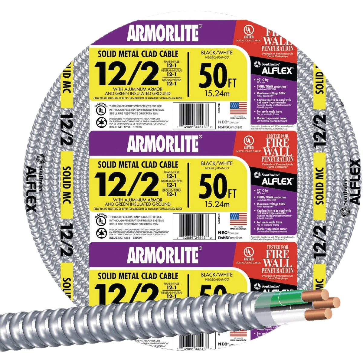 Trendy Southwire 50' 12 2 MC Aluminum Armored Cable Environmentally Friendly