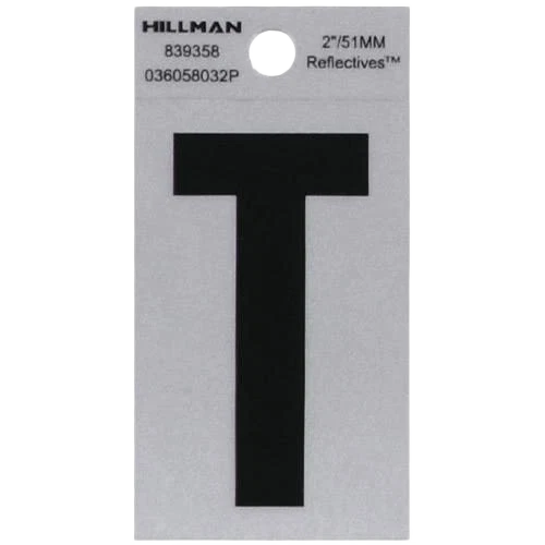 Professional Hillman 2 in. Black Silver Reflective Mylar Square Cut Sticker Letter T Long-Lasting
