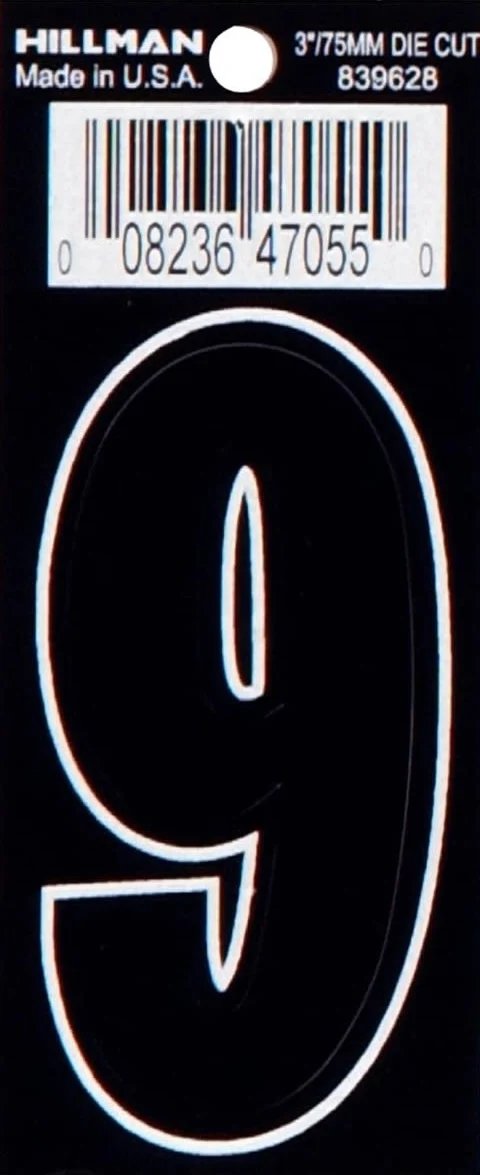 Refined Hillman 3 in. Black Matte Vinyl Die Cut Sticker Thin Number 9 Original