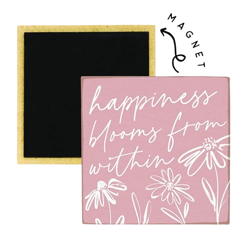 Premium Simply Said Happiness Blooms Pink Square Magnet Specialty