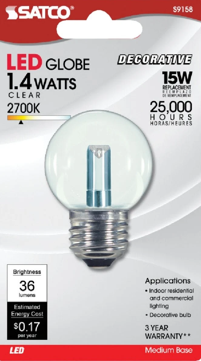 Exclusive Satco 1.4 Watt G16-1 2 Medium LED Decorative Globe Light Bulb Efficient