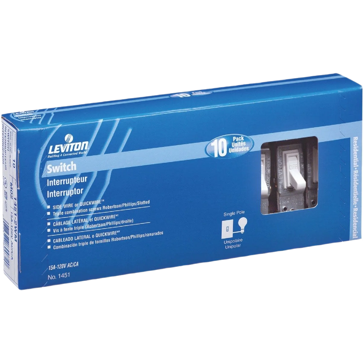 Smart Leviton Ivory 15 Amp Toggle Single Pole Grounded Switch 10-Pack Soft