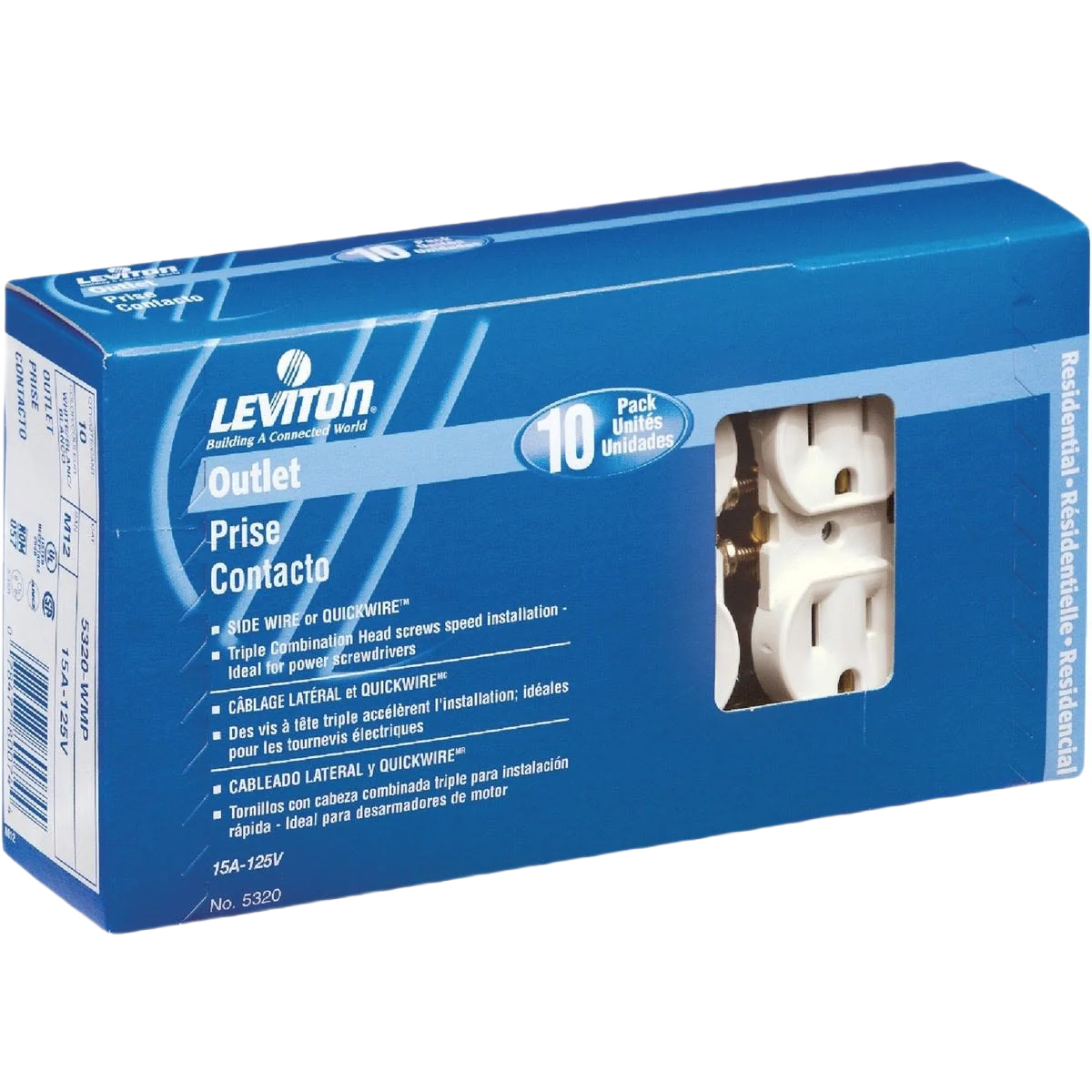 Lightweight Leviton 15 Amp Ivory Shallow Grounded Duplex Outlet 10-Pack Original Design