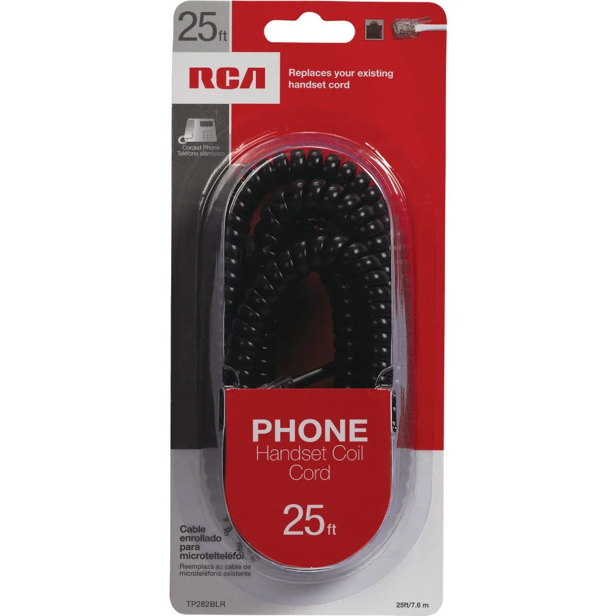 Reliable RCA 25' Black Phone Cord Relaxed