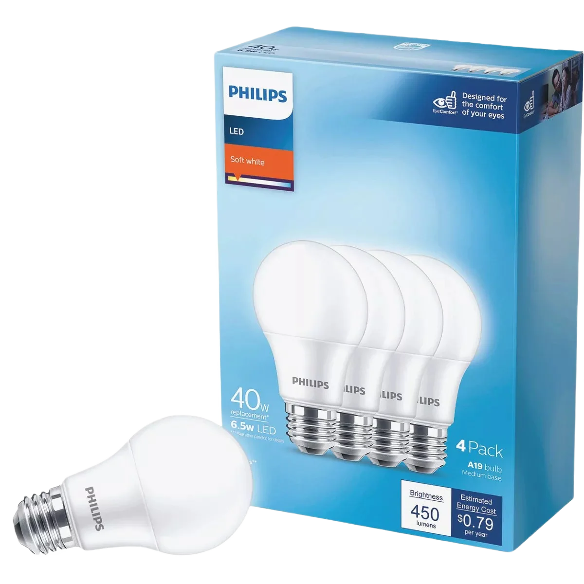 Superior Philips 40W Equivalent Soft White A19 Medium LED Light Bulb 4-Pack Convenient