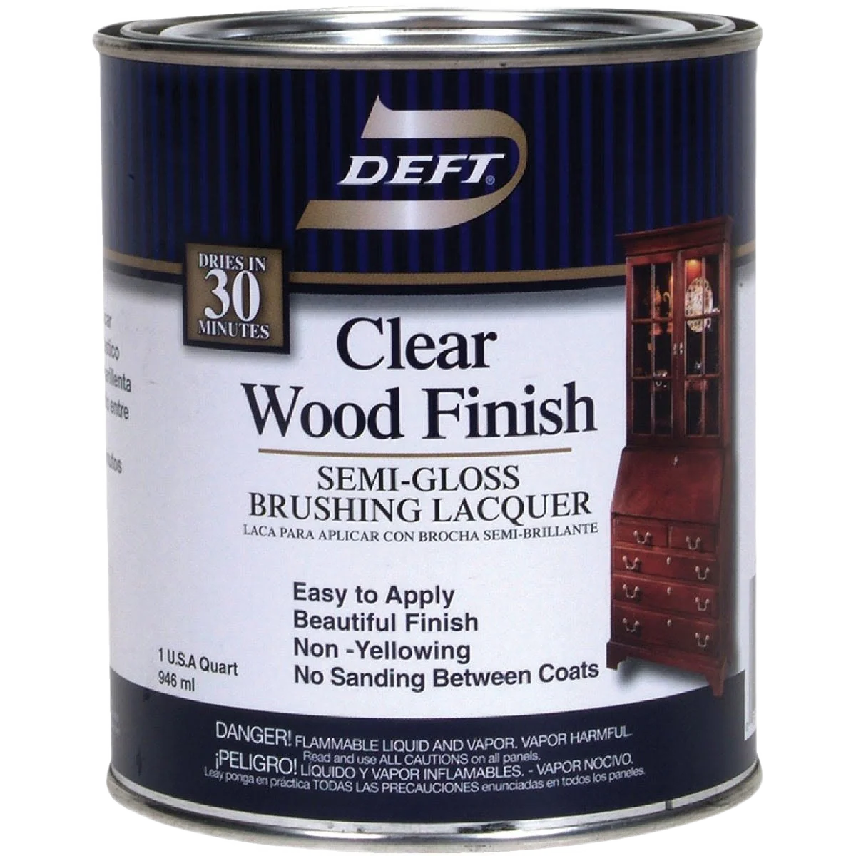 Clean Deft Clear Wood Finish Semi-Gloss Brushing Lacquer 1 Quart Professional