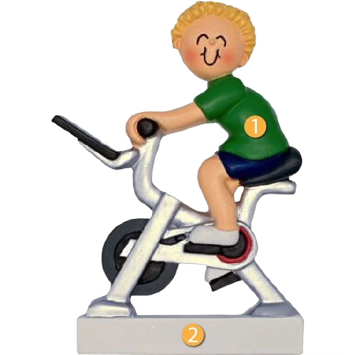 Fine Crafted Ornament Central Personalized Blonde Male on Exercise Bike Ornament Smooth