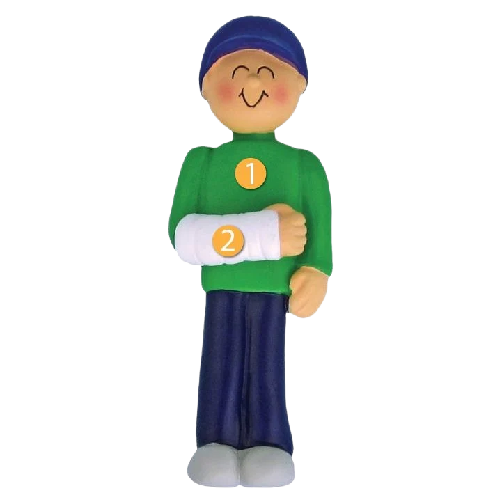 Soft Ornament Central Personalized Male with Cast on Arm Ornament Green
