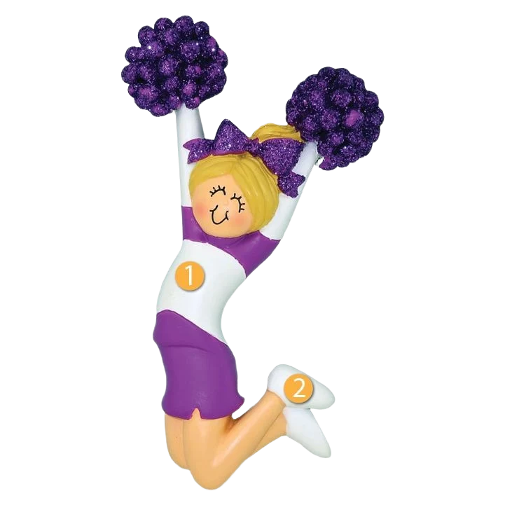 Traditional Ornament Central Personalized Blonde Female Cheerleader In Purple Ornament Clean