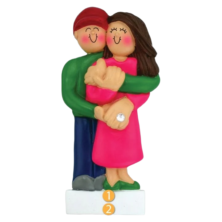 Fine Ornament Central Personalized Brunette Female Engagement Ornament Premium