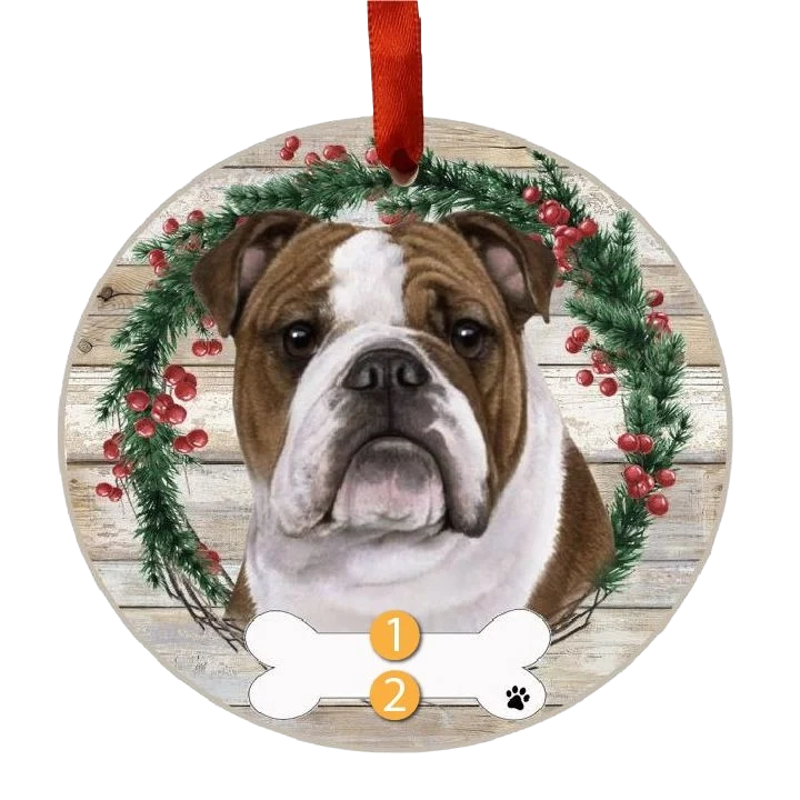 Elegant E S Pets Personalized Bulldog Face Wreath Ornament Proven