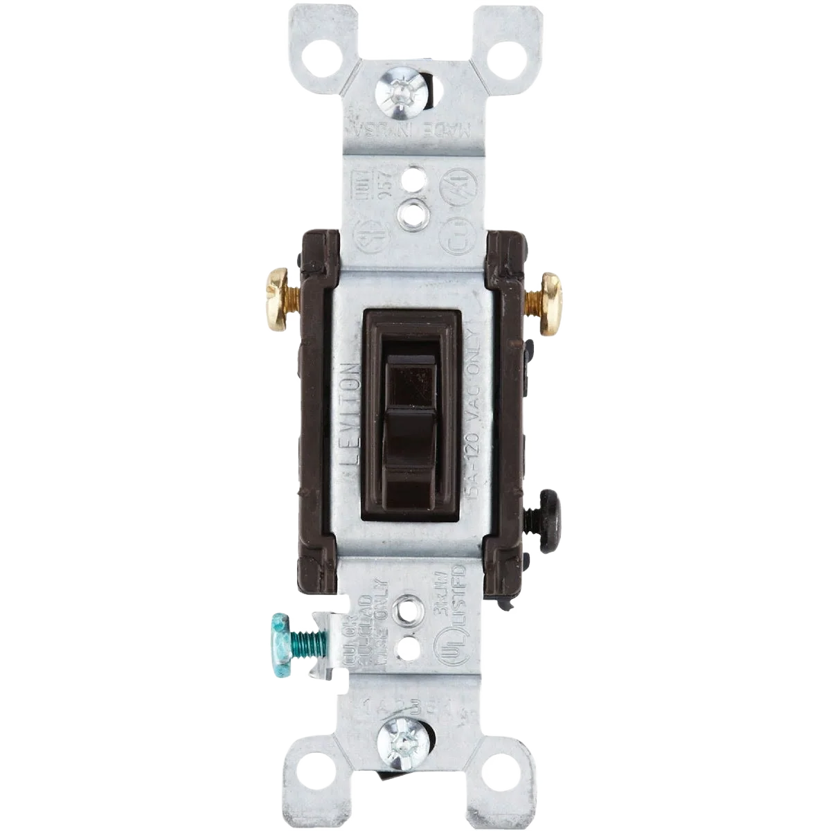 Dependable Leviton Quiet Grounded Toggle Brown 15A 3-Way Switch High-Grade